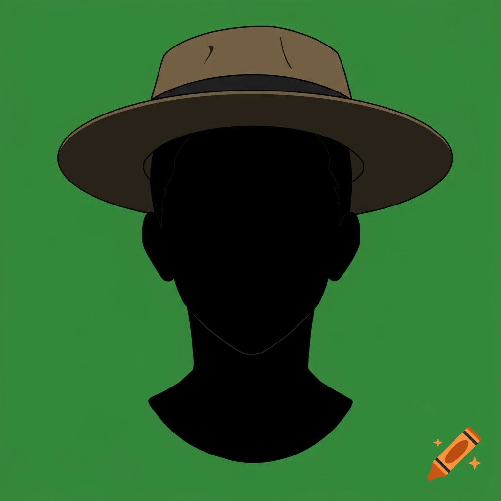 An illustration of a silhouetted head wearing a hat against a green background.