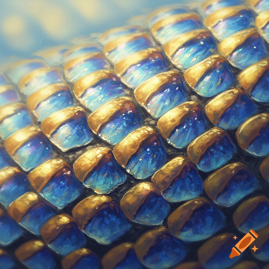 Close-up of iridescent blue and gold scales.