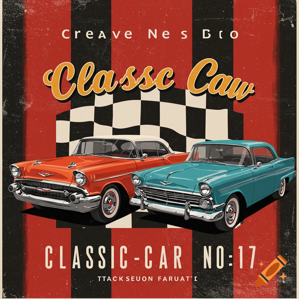 Classic Car Show Poster With Chevy And Ford Cars And Checkered Board classic-car-show-poster-with-chevy-and-ford-cars-and-checkered-board