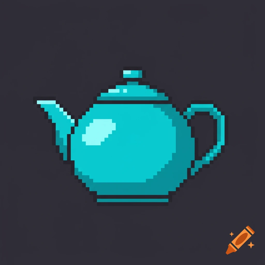 A turquoise pixel art teapot.
