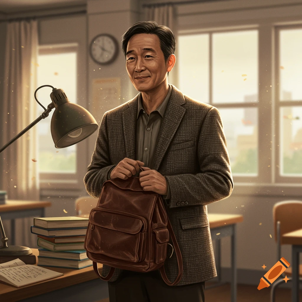 Professor with backpack thinking about writing a poem and teaching on ...