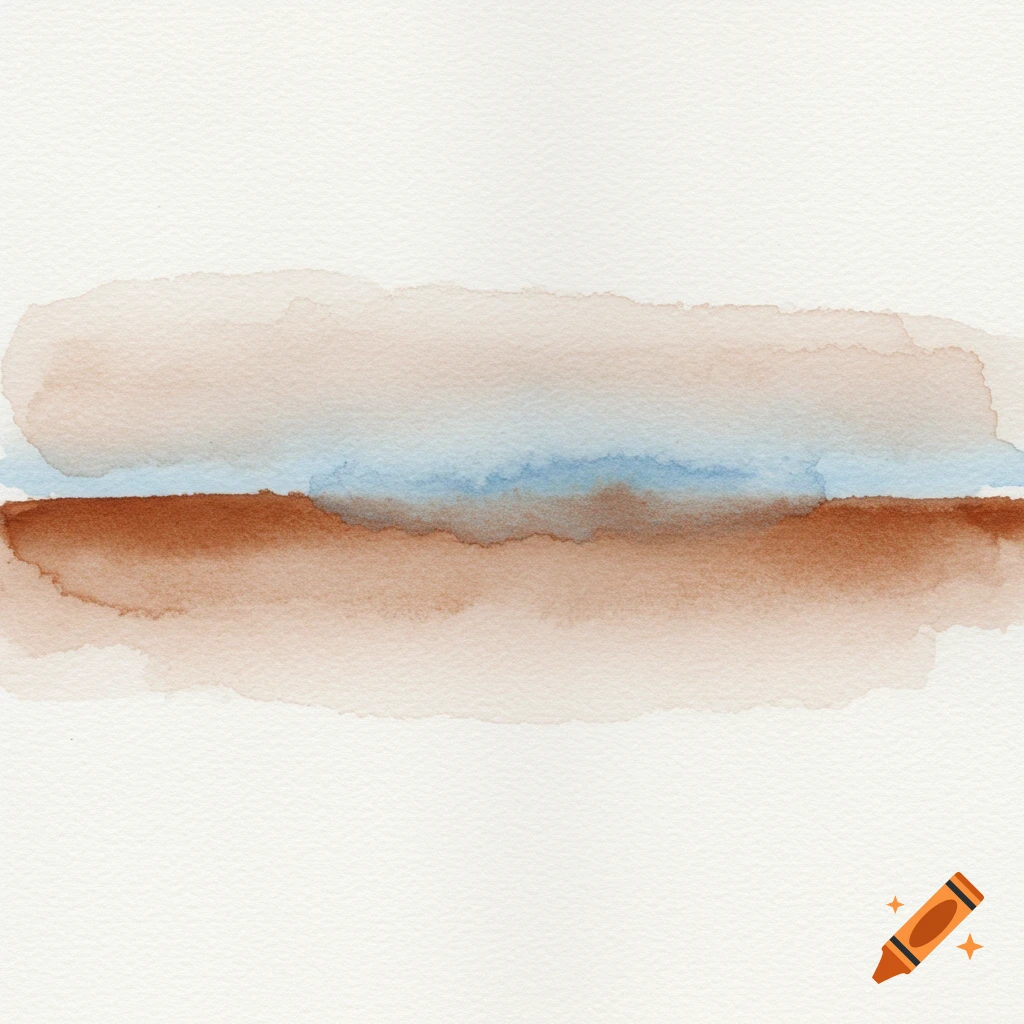 Abstract watercolor painting with horizontal bands of brown, blue, and tan on textured paper.
