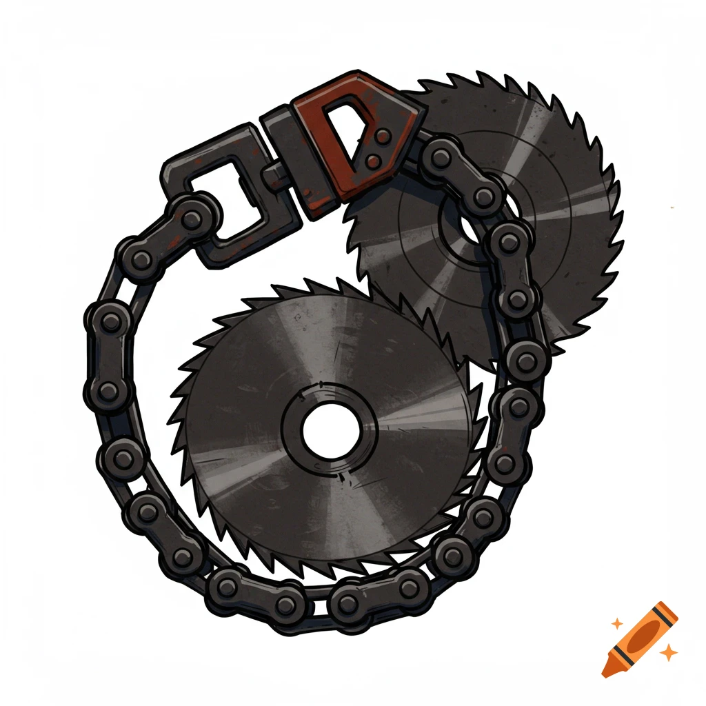 A chain connecting two circular saw blades.