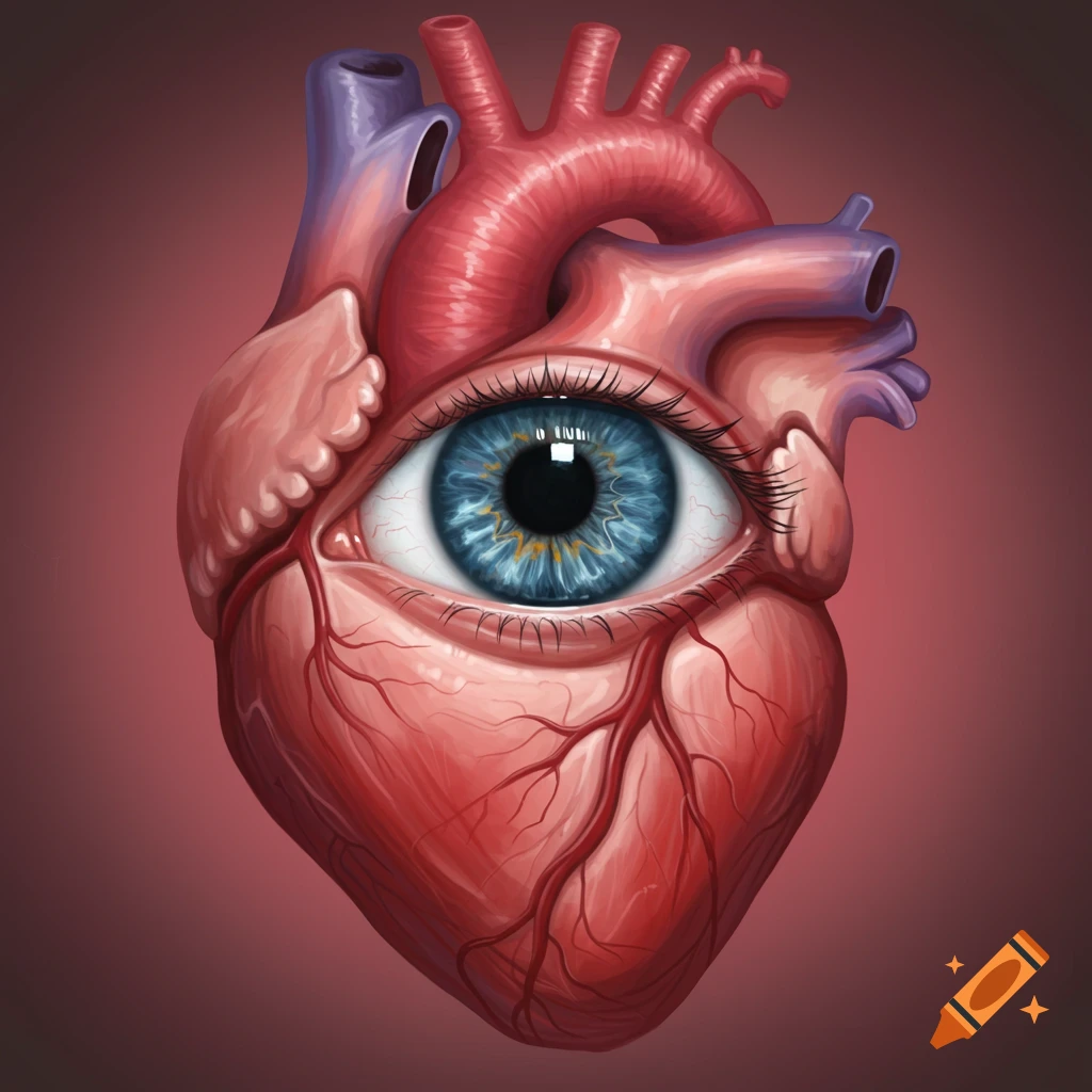 A human heart with a blue eye in the center.