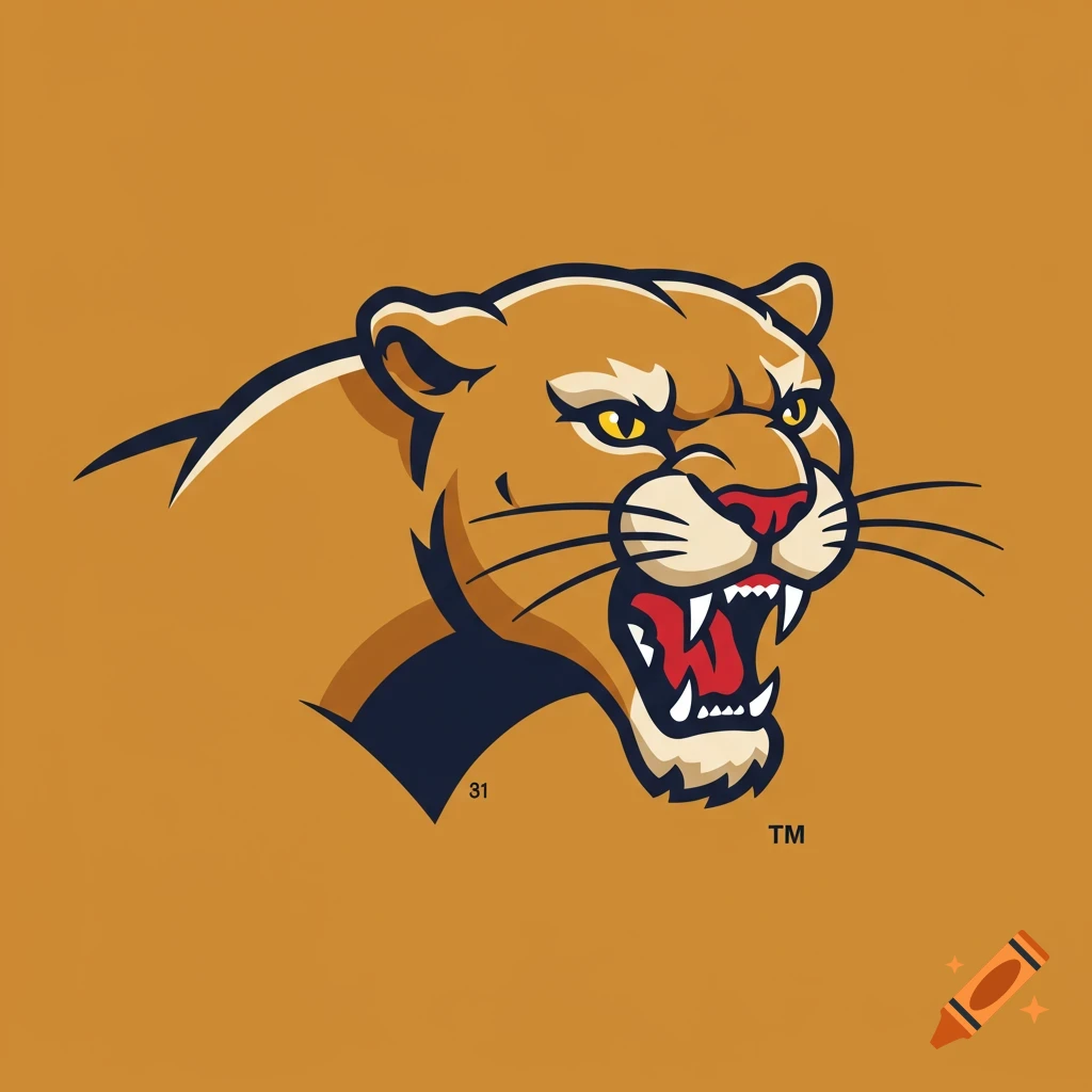 A stylized logo of a snarling cougar or mountain lion head with sharp teeth, against an orange background.