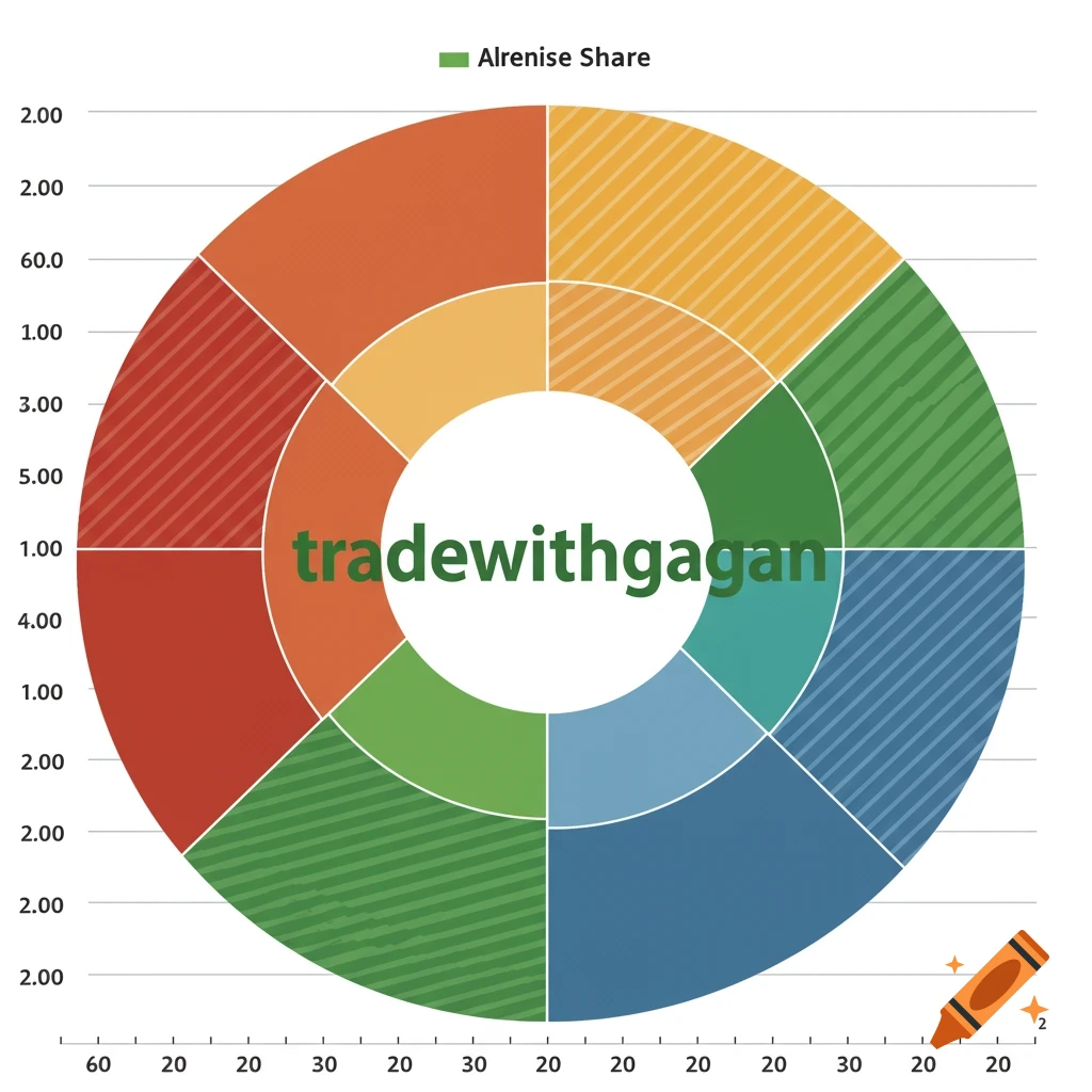 A donut chart with multiple colored and patterned segments, axis labels, and the text "tradewithgagan" in the center.