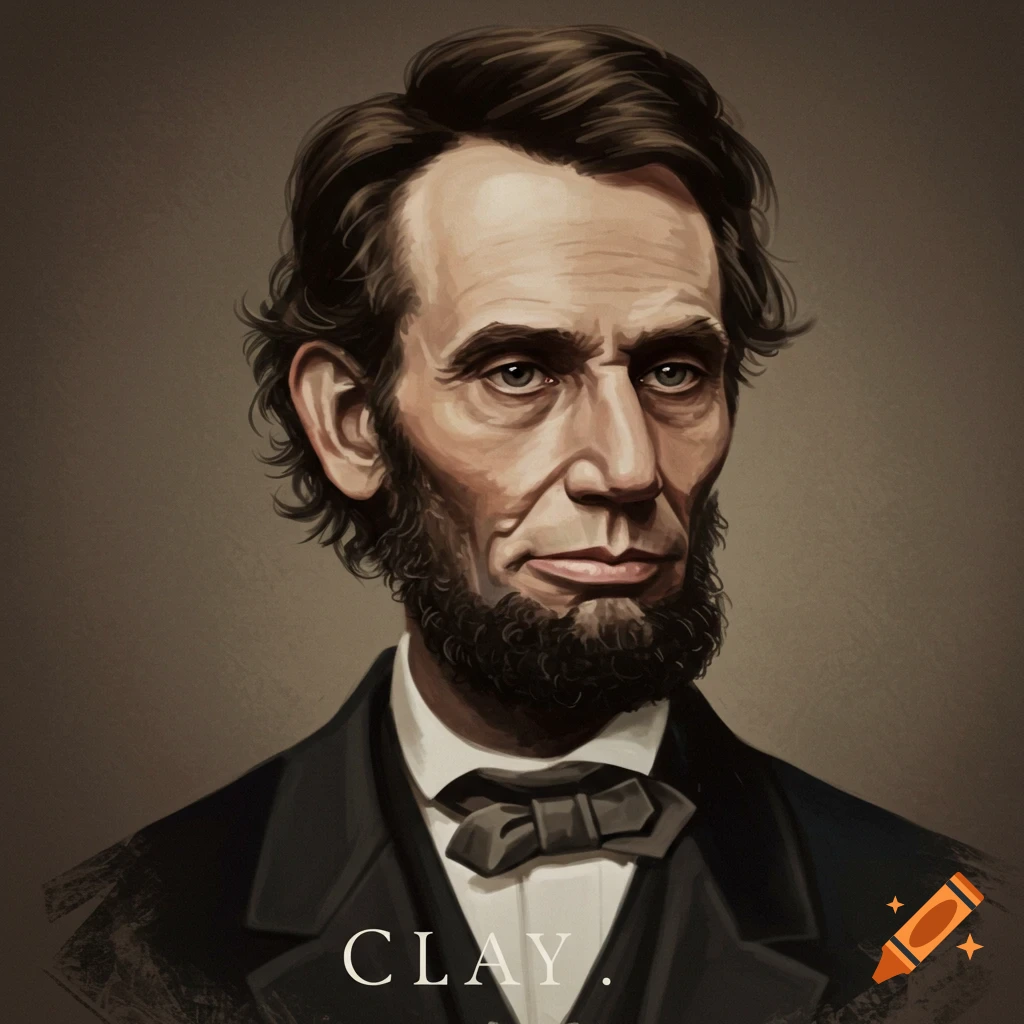 A portrait of a man resembling Abraham Lincoln with the name CLAY printed below.