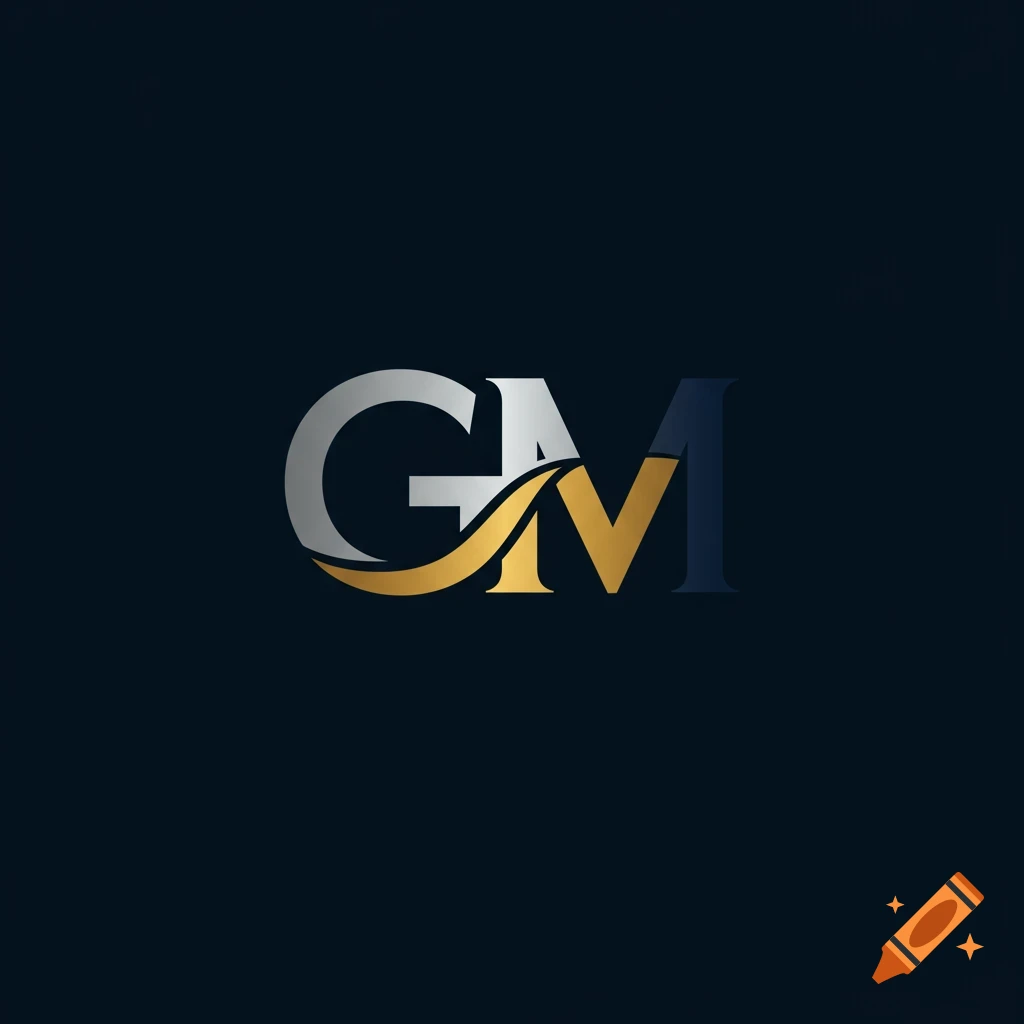 Silver, gold, and dark blue GM logo on a dark background