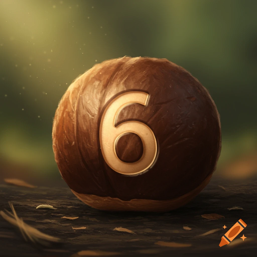 A chestnut with the number 6 carved into it