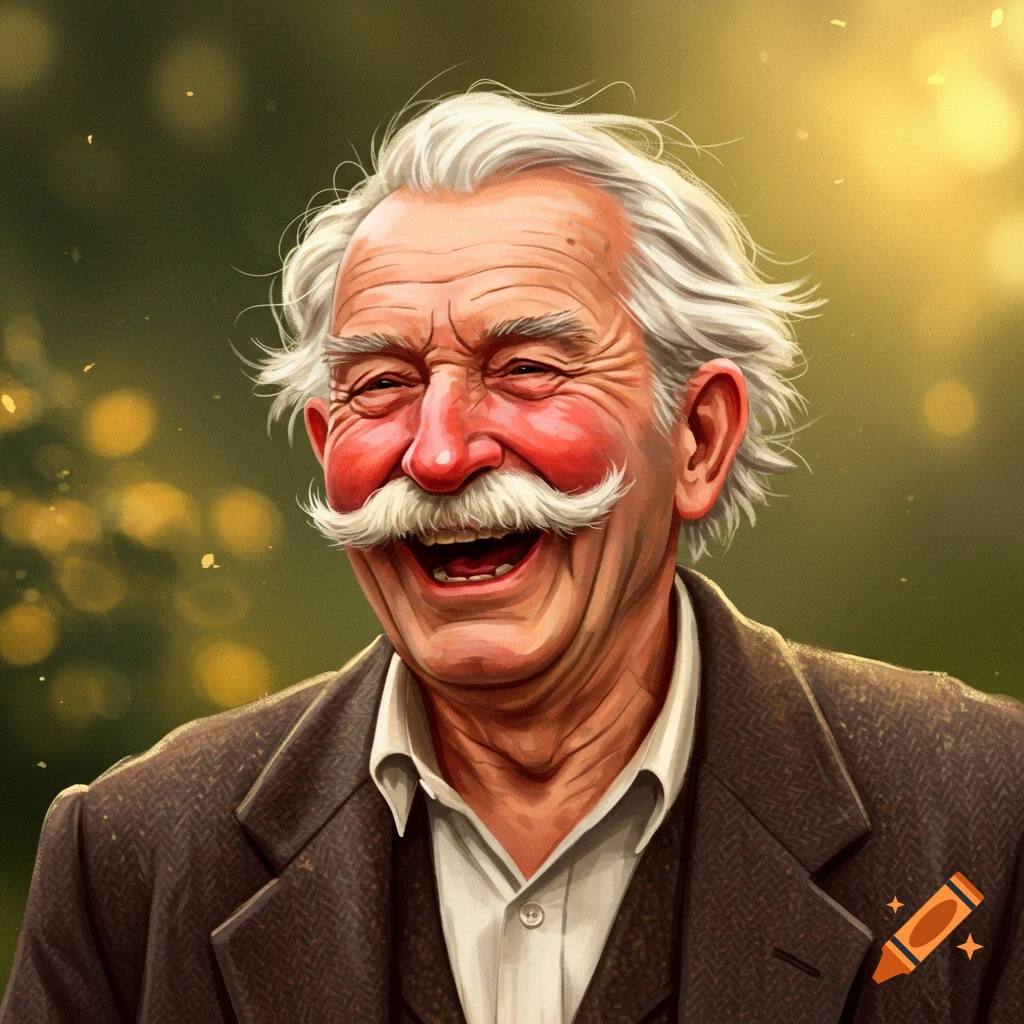 A man with a big, booming laugh. He is old and weathered but happy.