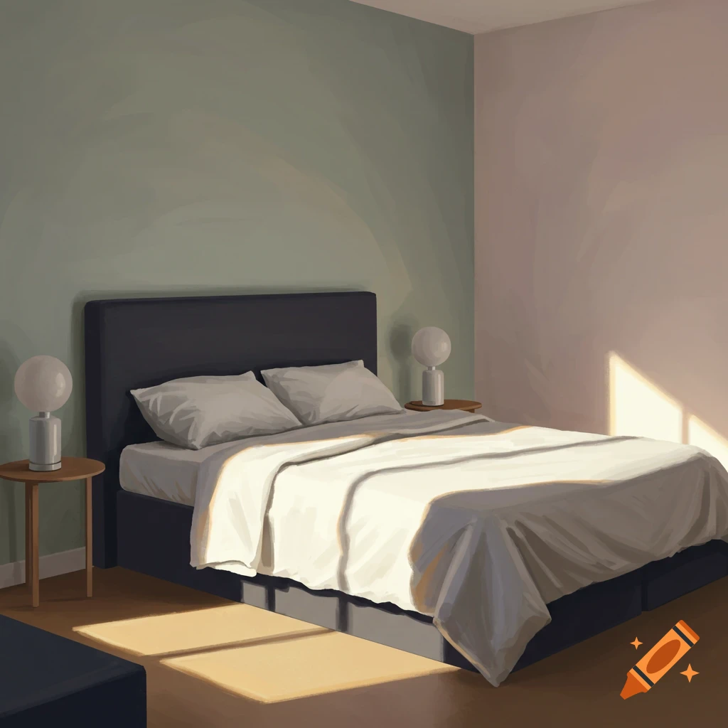 A bedroom with a bed, lamps, and sunlight