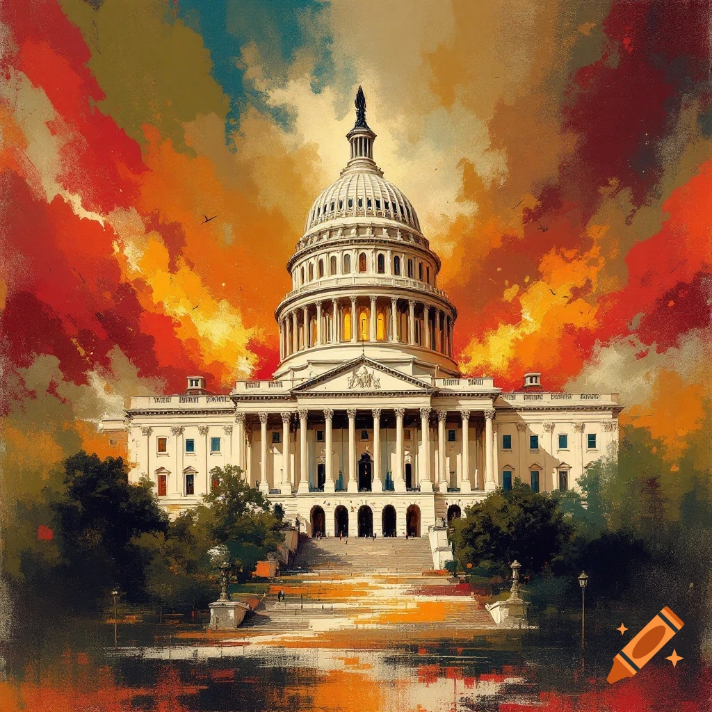 The US Capitol building stands against a vibrant, colorful sky.