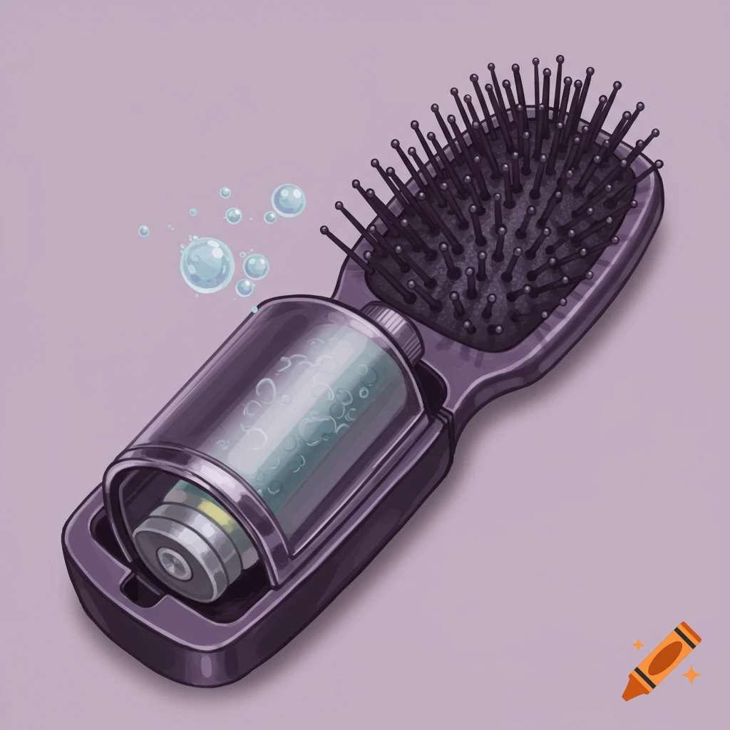 A hairbrush with a clear reservoir containing gel and bubbles