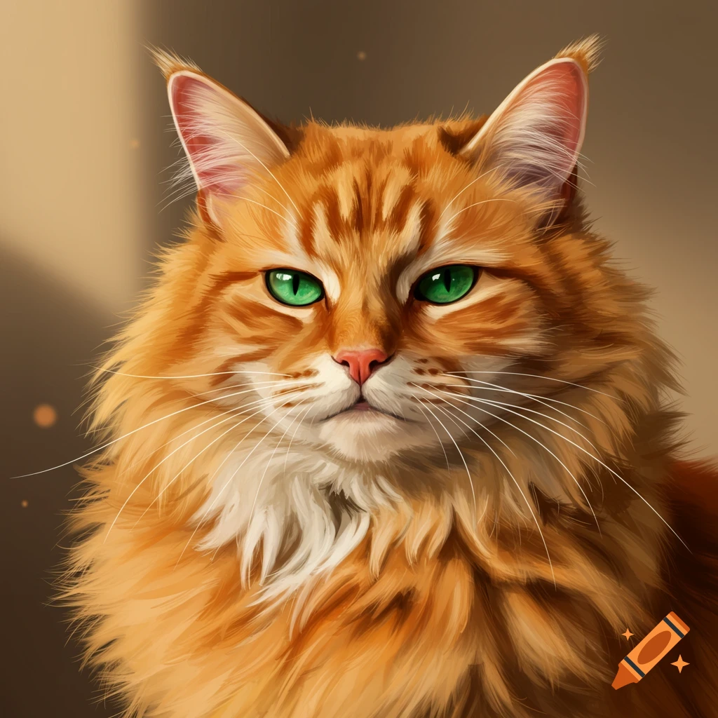 A close-up of an orange tabby cat with green eyes.