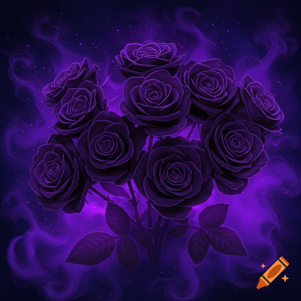 Dark purple roses with purple smoke