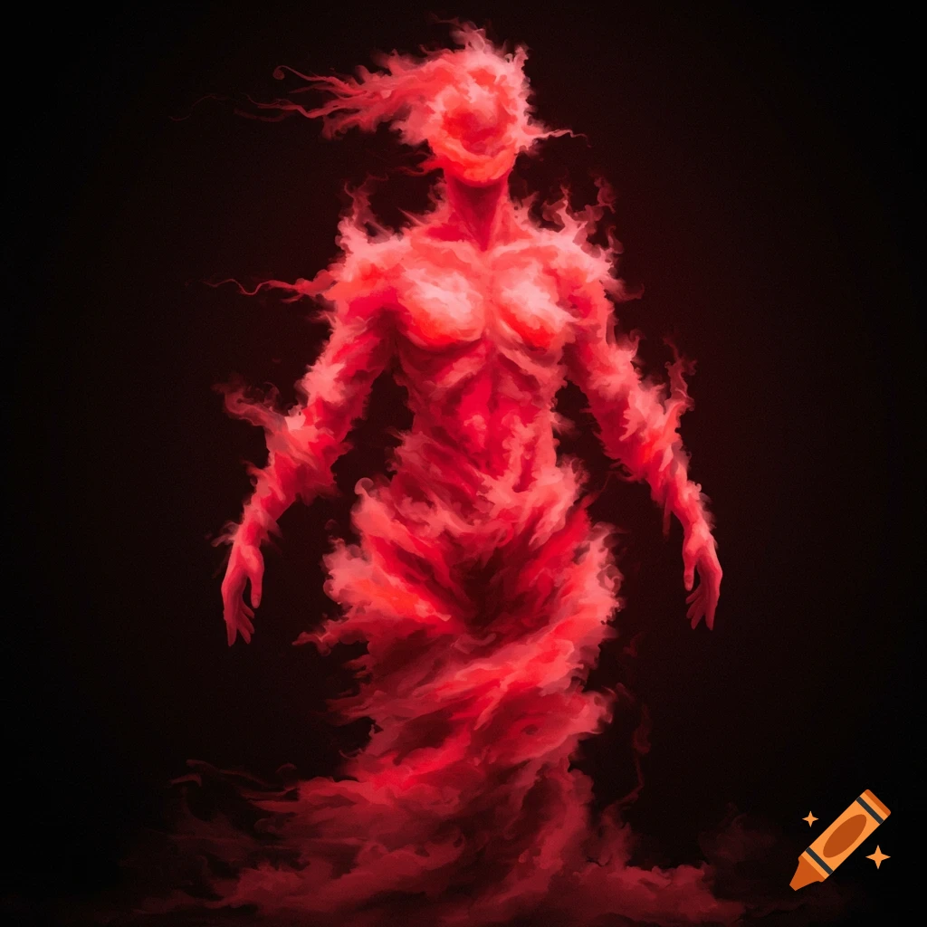 A human figure made of swirling red mist.