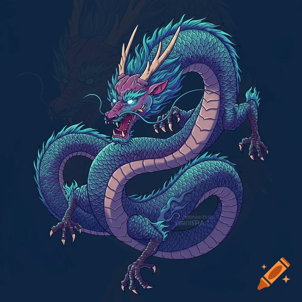 A stylized blue and purple Eastern dragon.