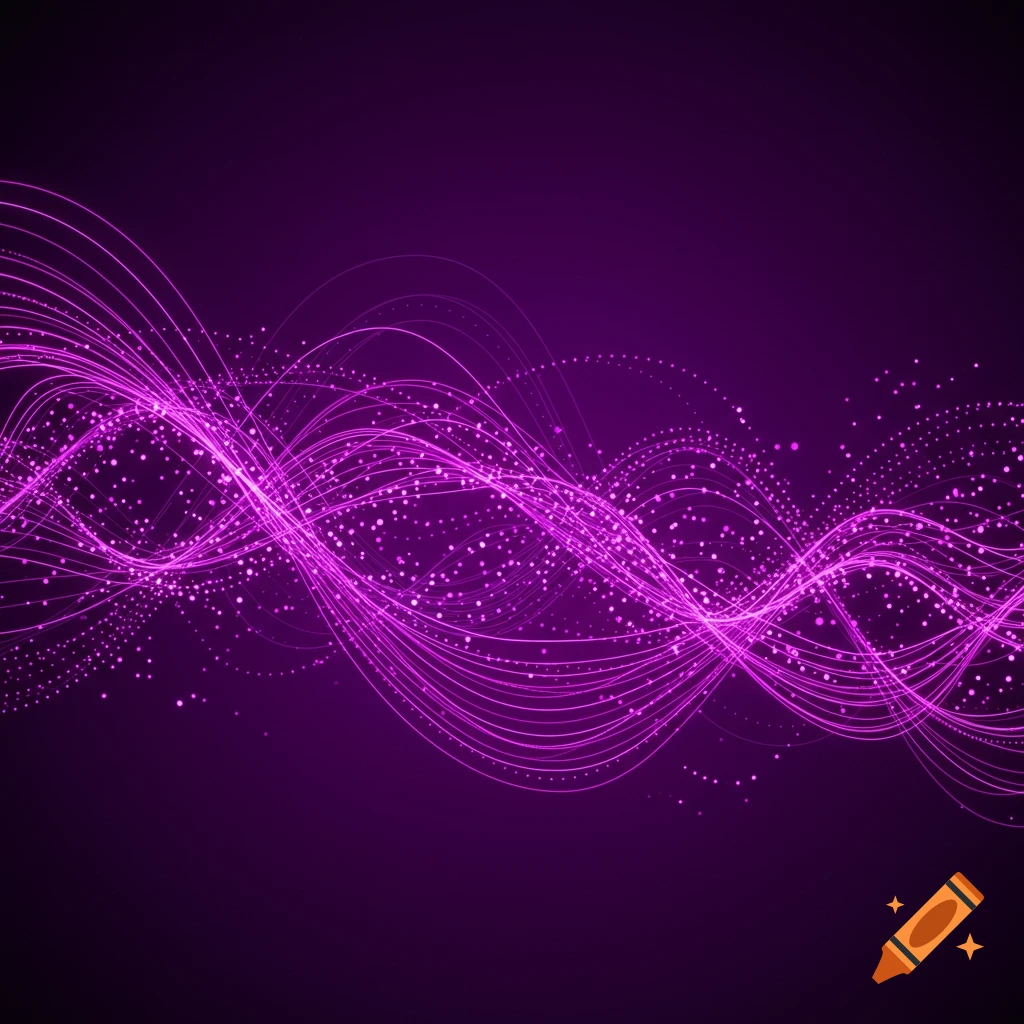 Abstract dynamic purple neon lines and particles on a dark background