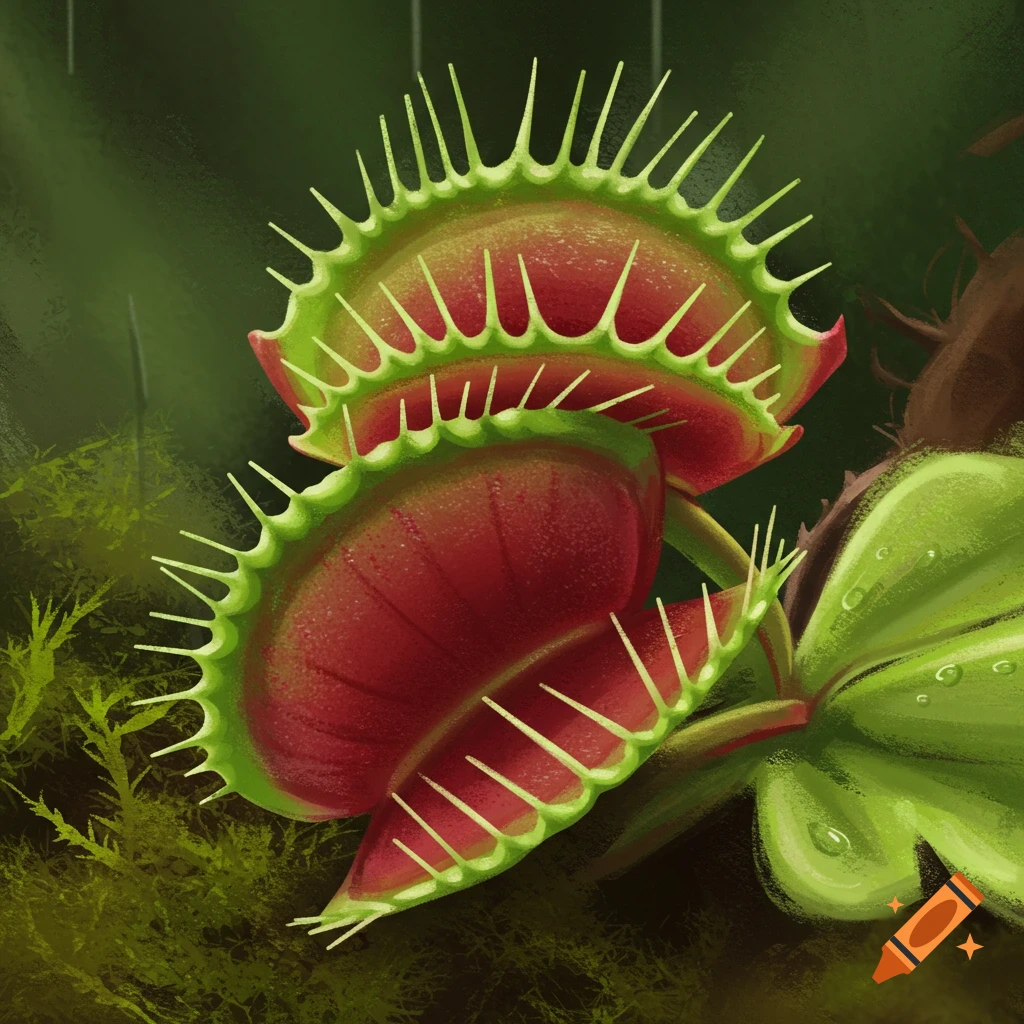 A Venus flytrap with two open traps.