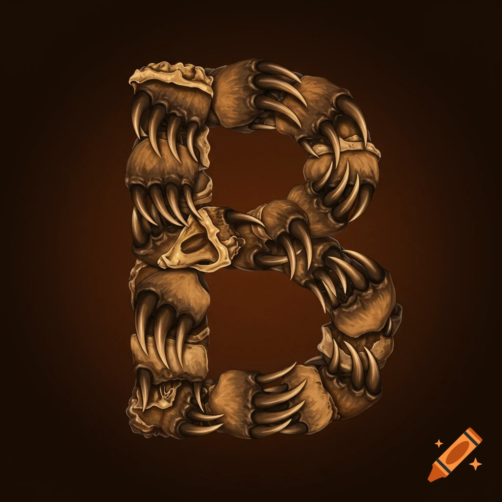 Letter B made of bear claws and bones.