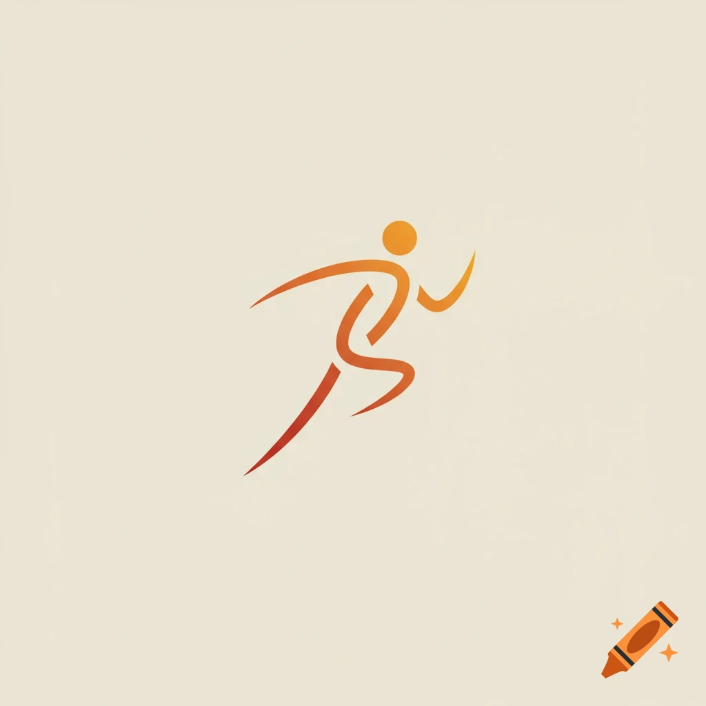 An abstract logo of a runner made of stylized orange and red gradient lines on a light background.