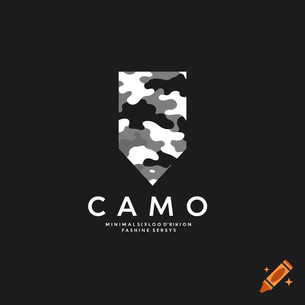 Logo with a shield shape featuring a grey, black, and white camouflage pattern above the text CAMO and smaller text below.