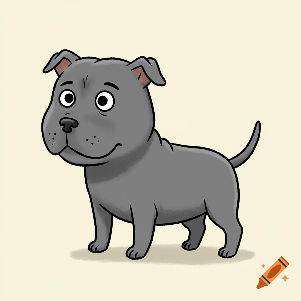A cartoon drawing of a gray dog standing.