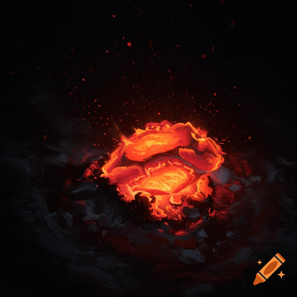 Glowing embers against a dark background.