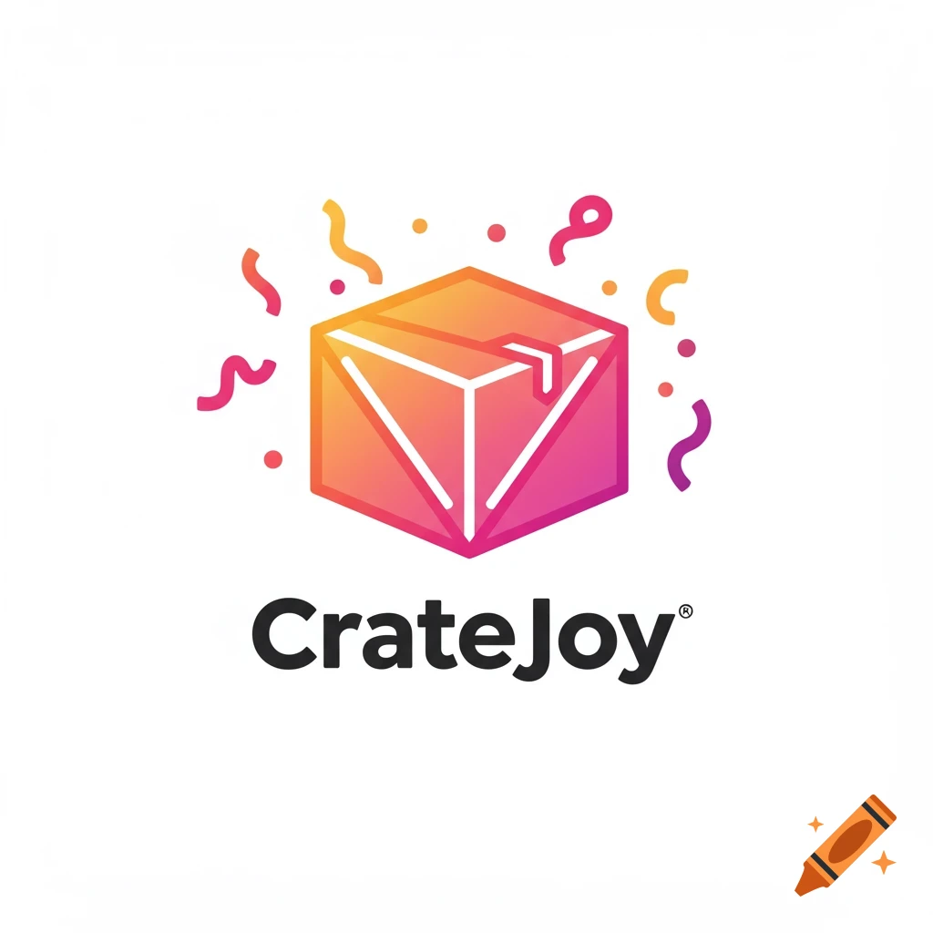 Logo for CrateJoy, featuring a gradient box with confetti