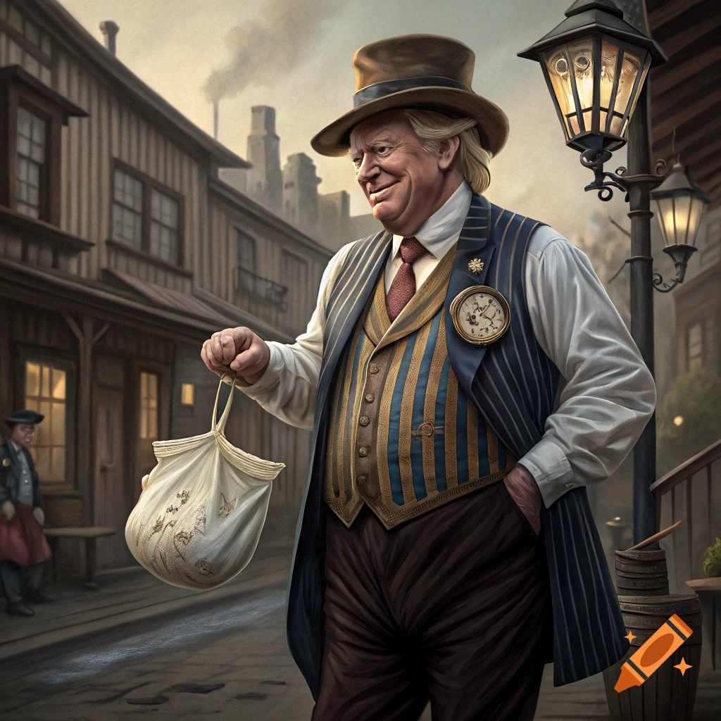 Donald Trump as snake-oil salesman holding diaper on Craiyon