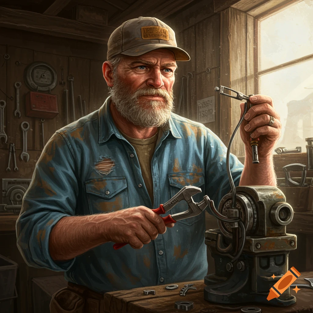 A man working on a machine in a workshop.