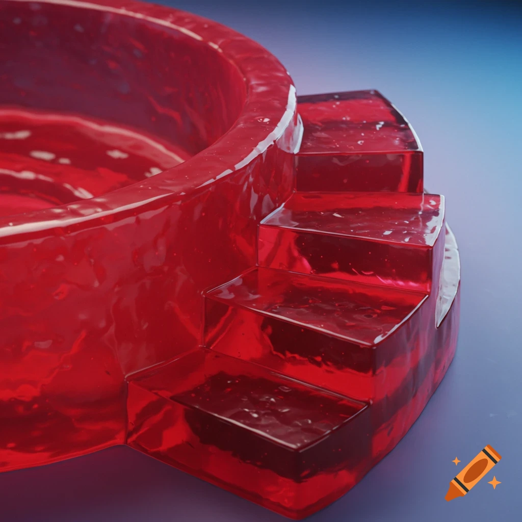Steps leading to a hot tub, all made of red jello