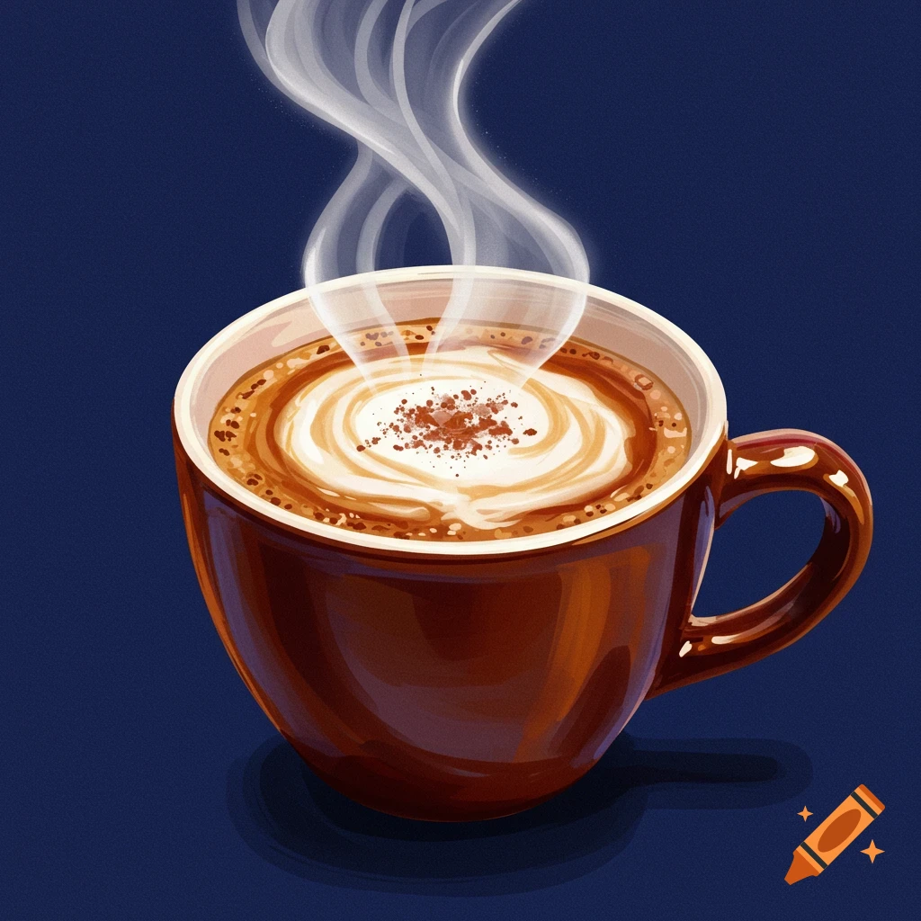An artistic cup of coffee with steam.