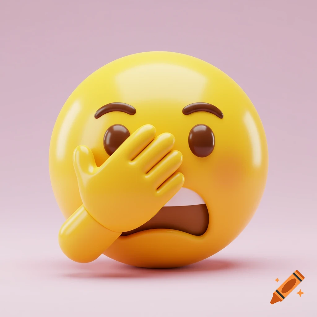 A 3D rendered yellow facepalm emoji covering its face with its hand.