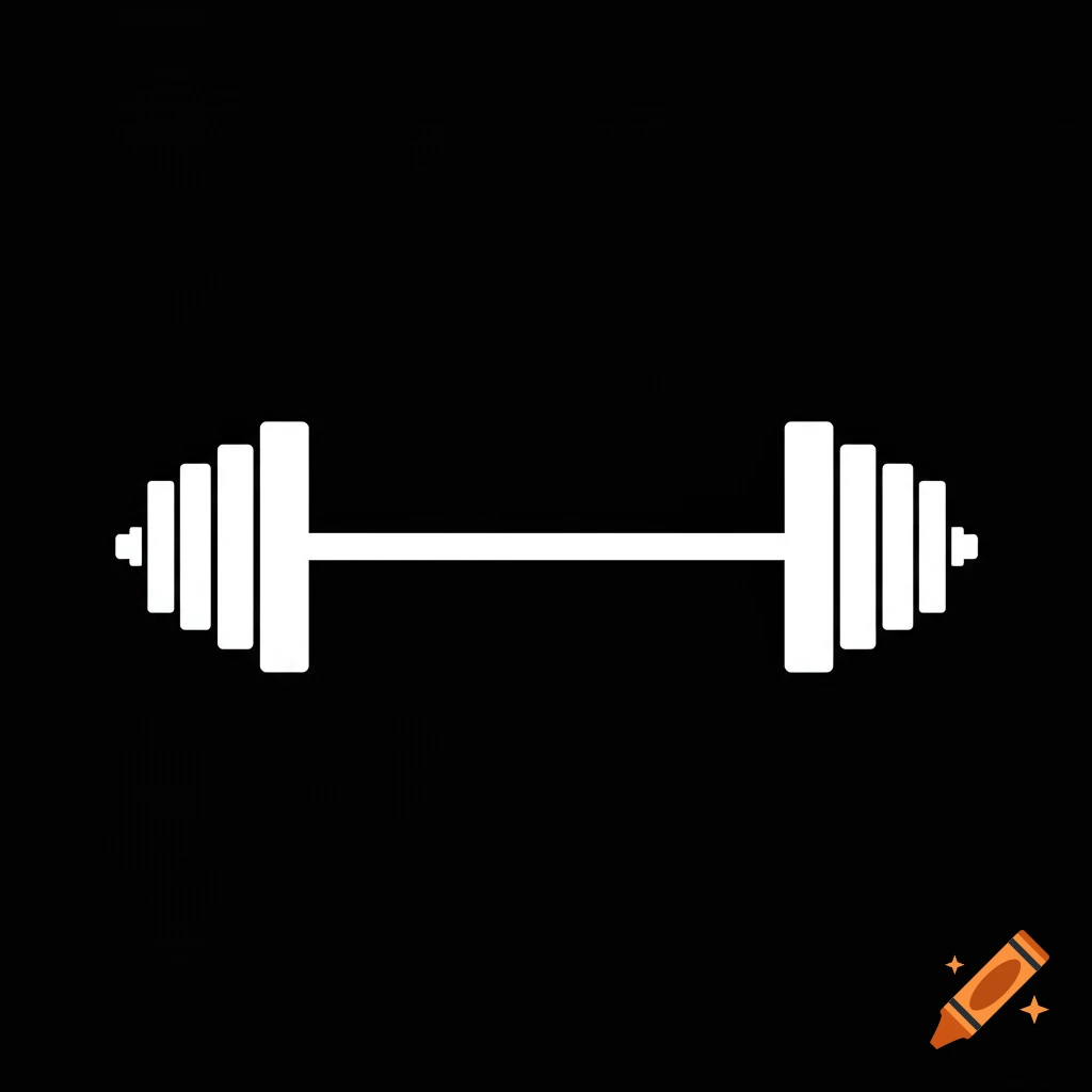 White barbell on a black background in clip art style