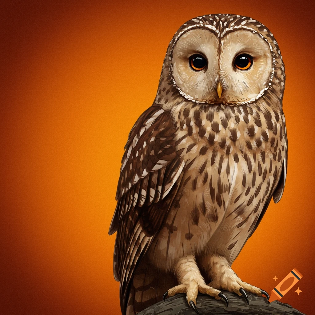 An owl against an orange background