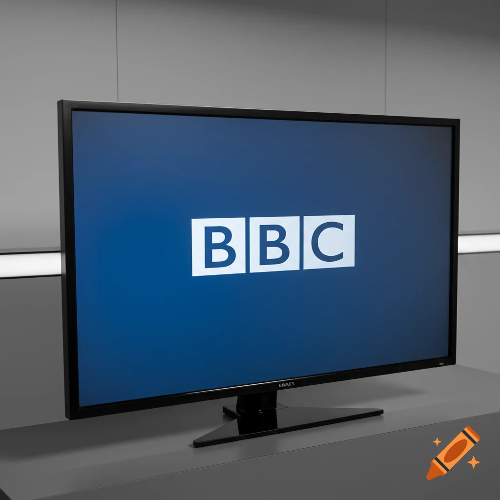 A computer monitor displays the BBC logo.