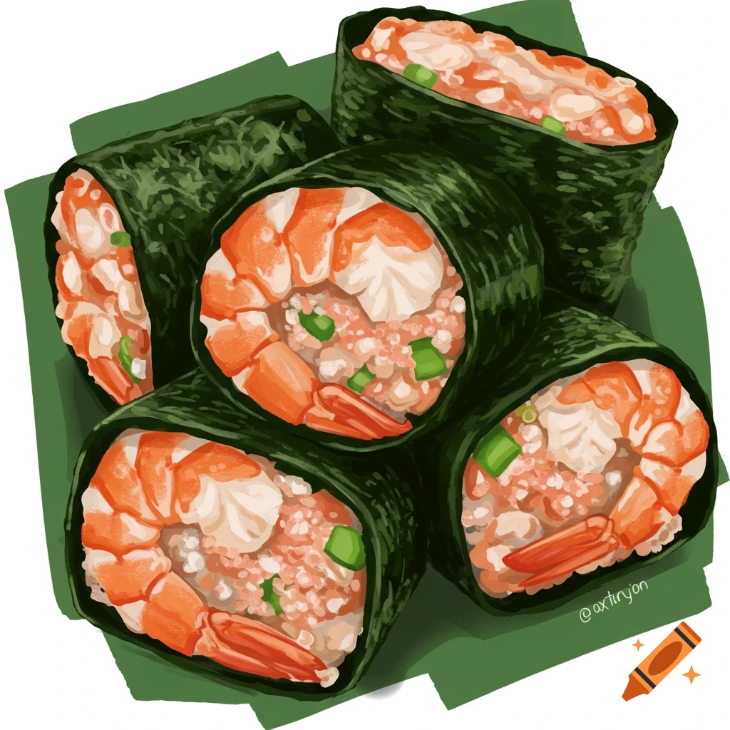 Shrimp and rice rolls wrapped in seaweed.