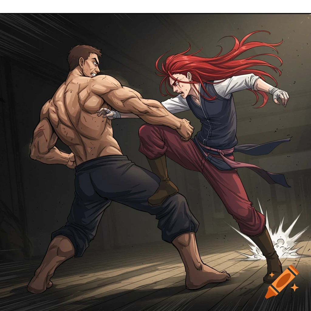 Manga illustration of two fighters in combat