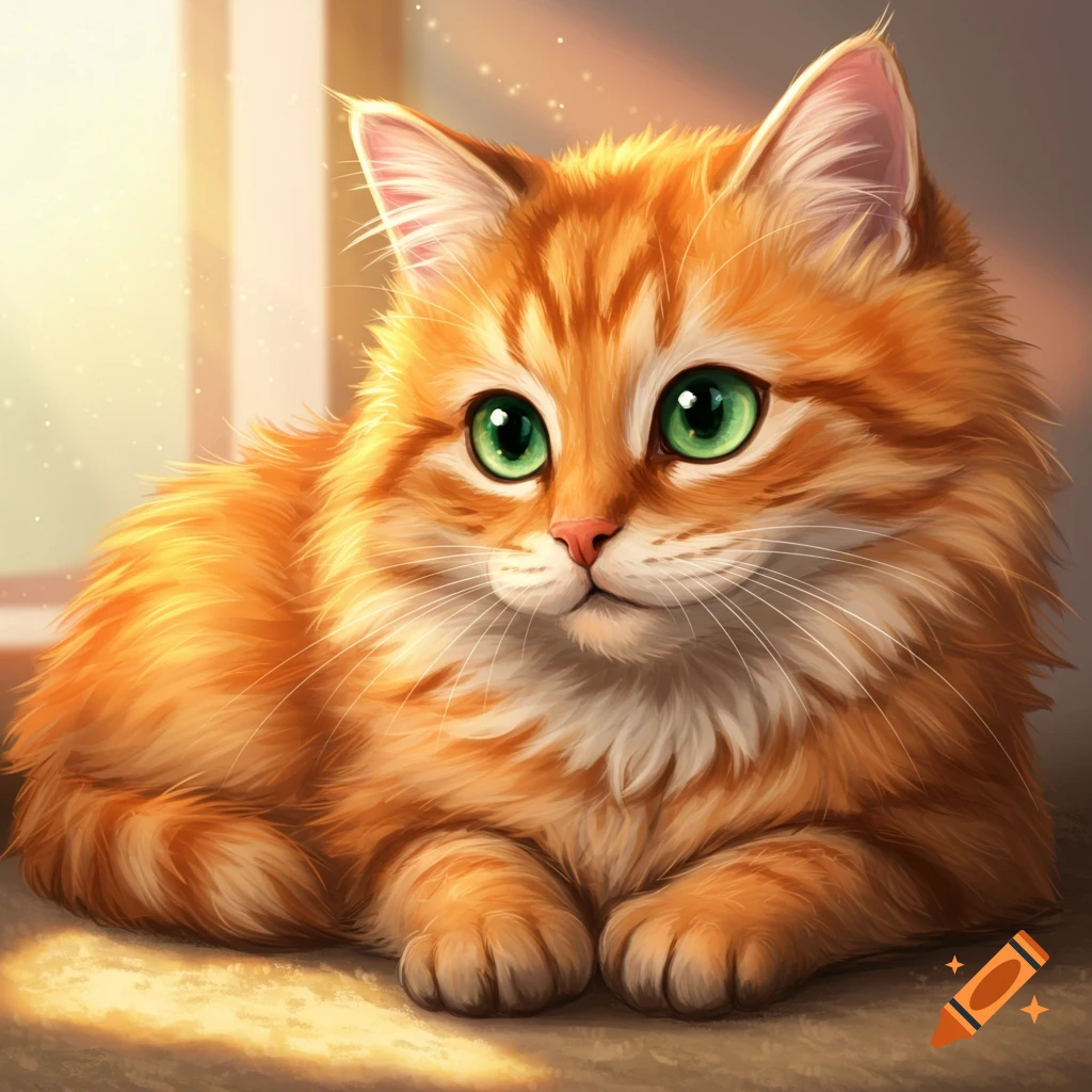 Cute orange tabby kitten with green eyes.