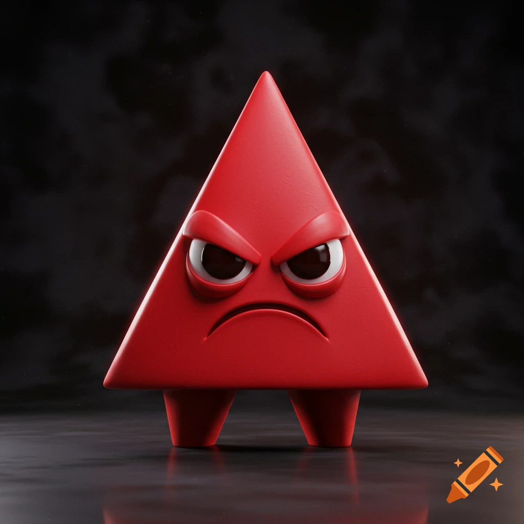A 3D illustration of an angry red triangular character.