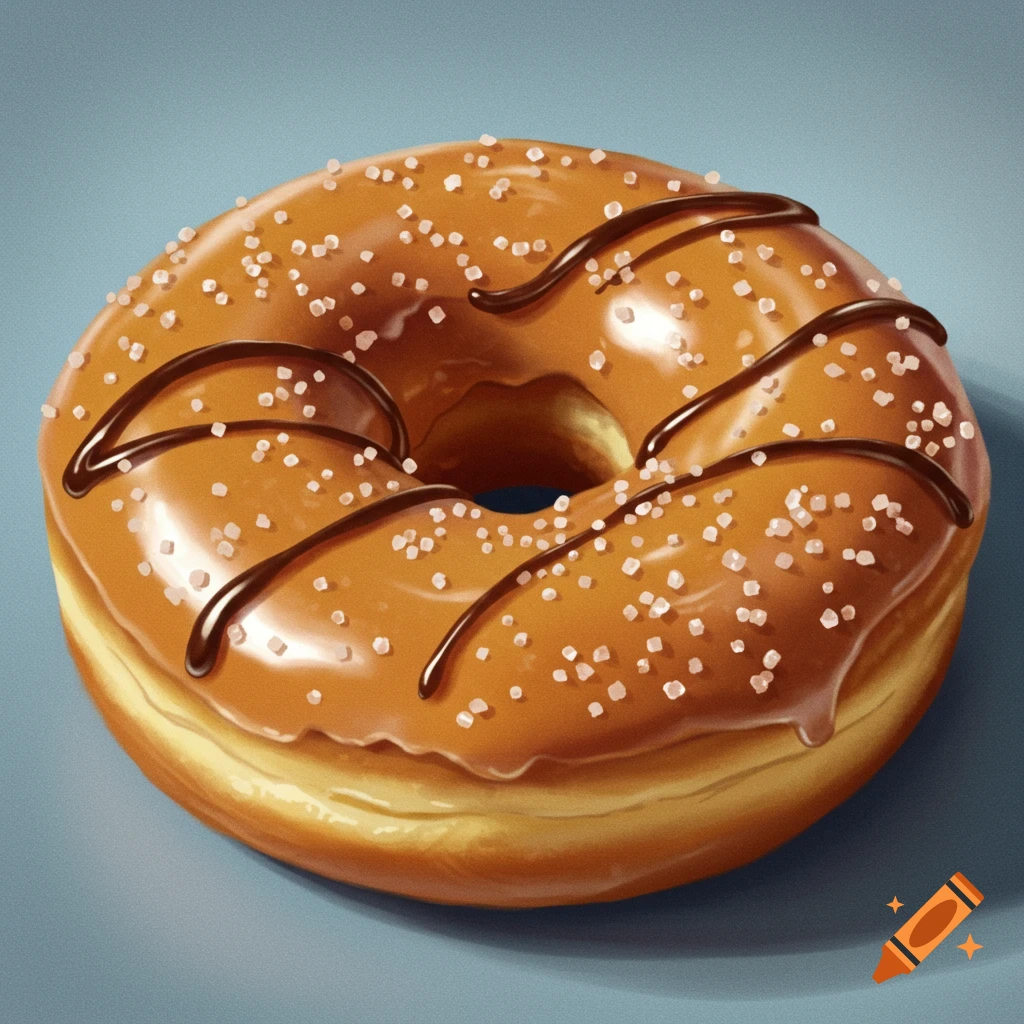 A donut with caramel glaze, chocolate drizzle, and sprinkles.