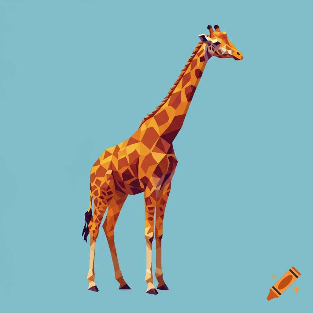 Geometric style illustration of a giraffe against a blue background