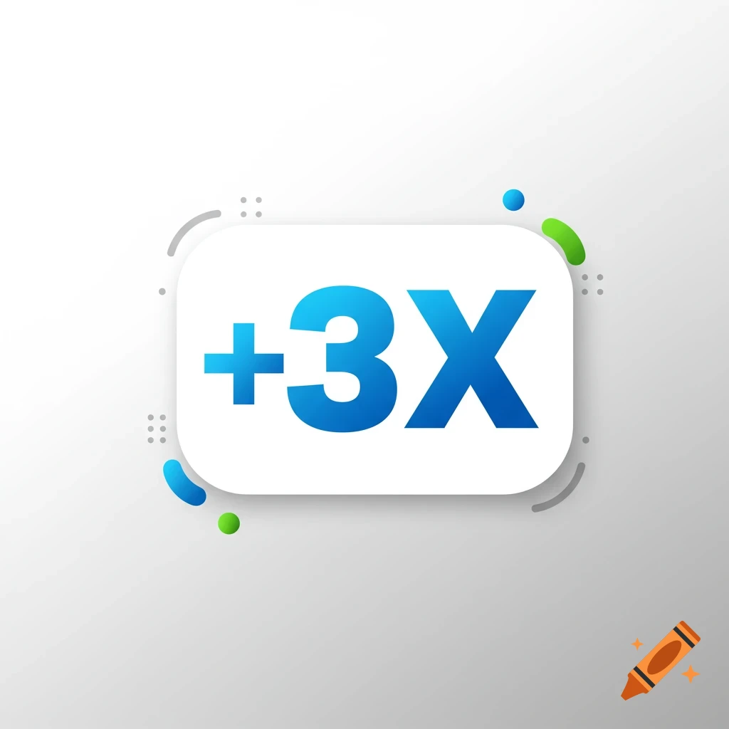 Graphic splash with +3X text on a white background
