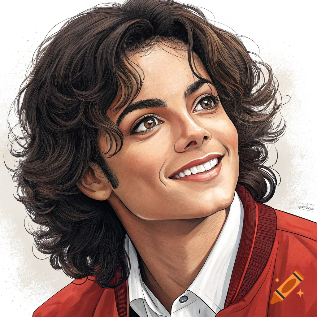 Stylized illustration of a young person looking up and smiling in a red jacket.
