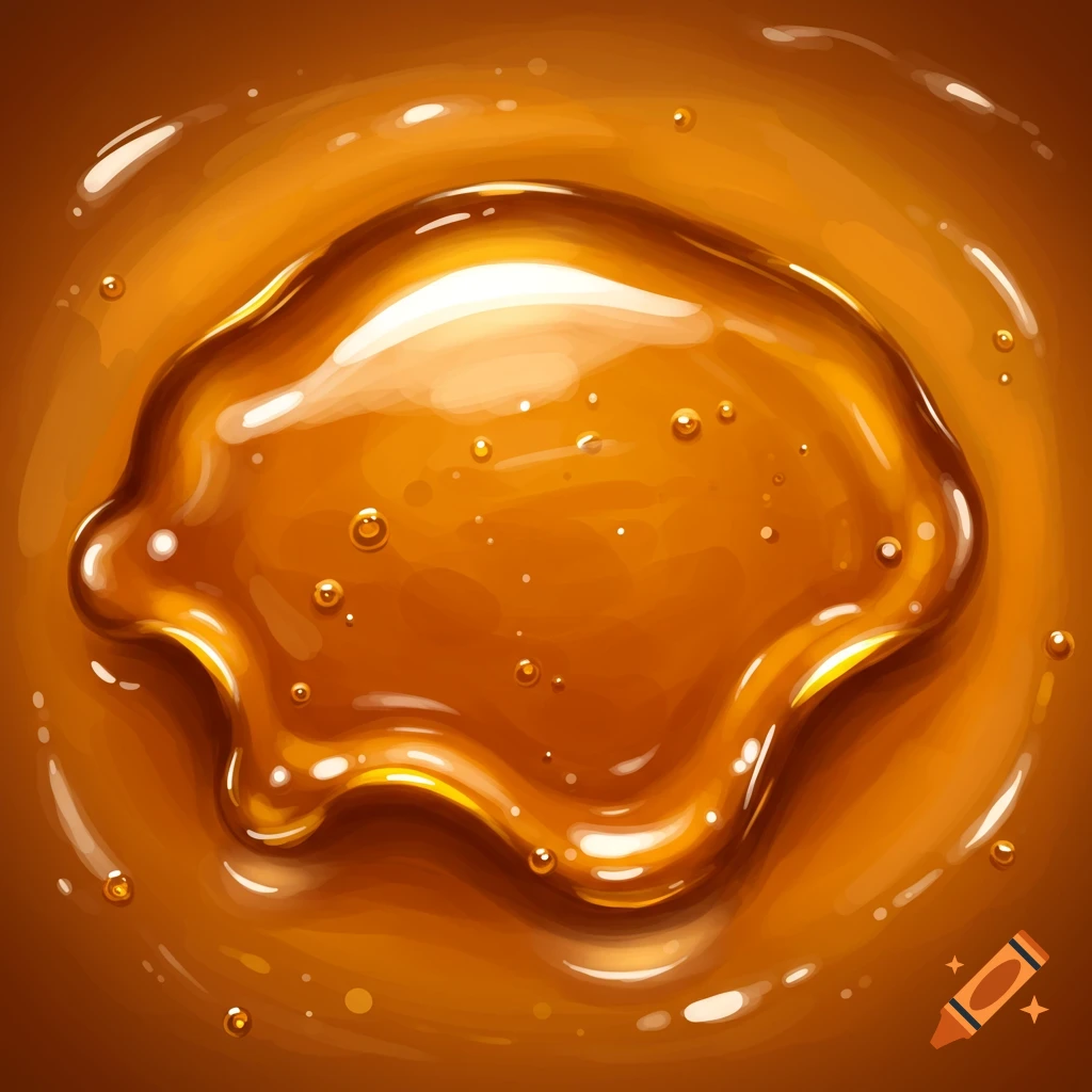 A close-up of golden liquid resembling maple syrup with highlights and bubbles.