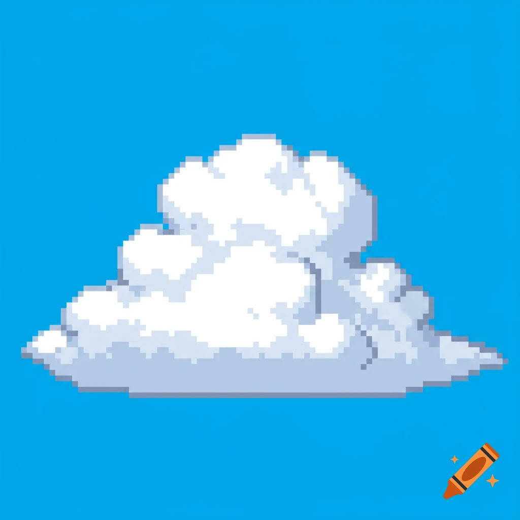 Pixel art cloud against a blue sky.