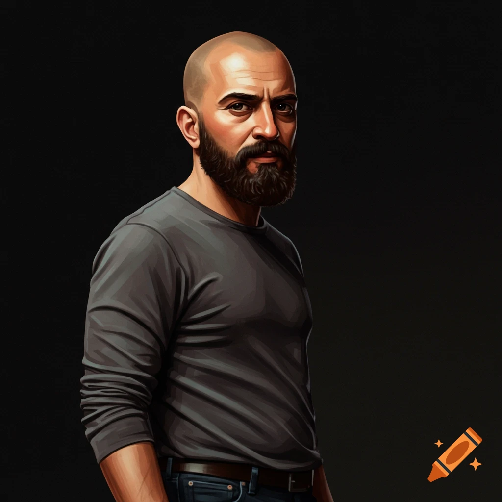 A bald man with a beard