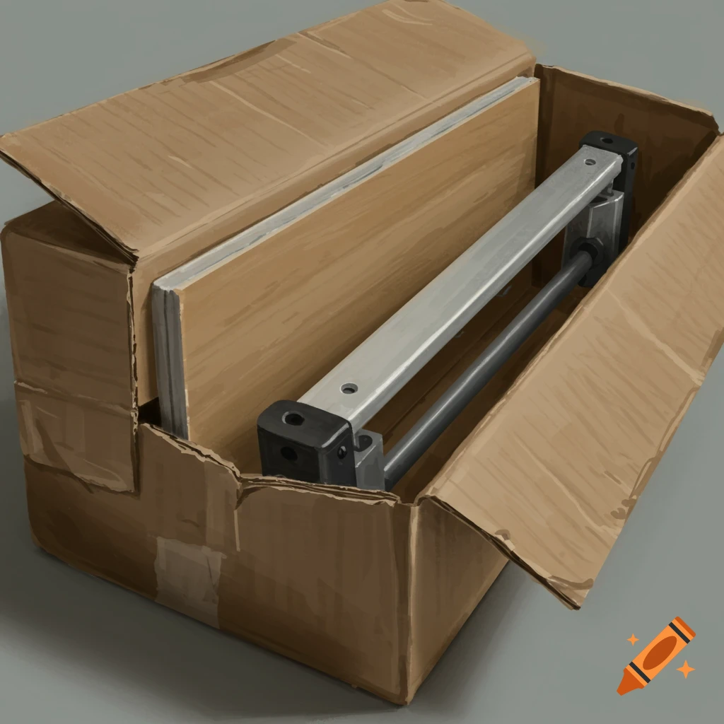 An open cardboard box contains a metal headboard attachment.