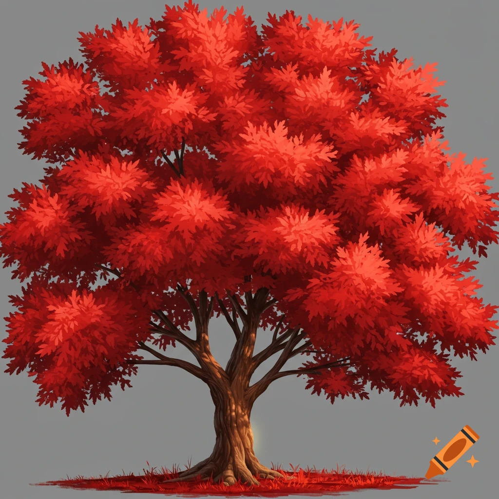 A tree with vibrant red leaves.
